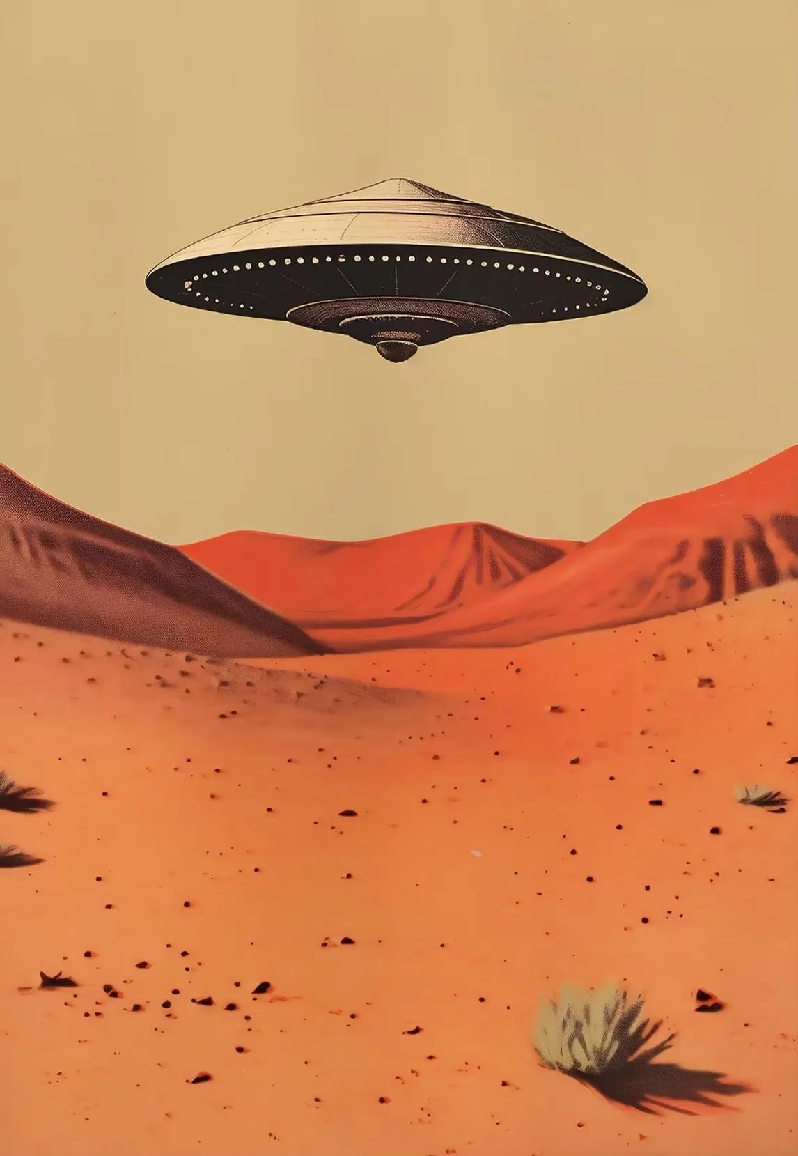 UFO Flying Saucer Alien Drink Coffee Art Print Poster Cow Abduction Canvas Printing Print Retro Sci Fi Wall Art Funny Home Decor Peaceful Pleasures Health and Wellness