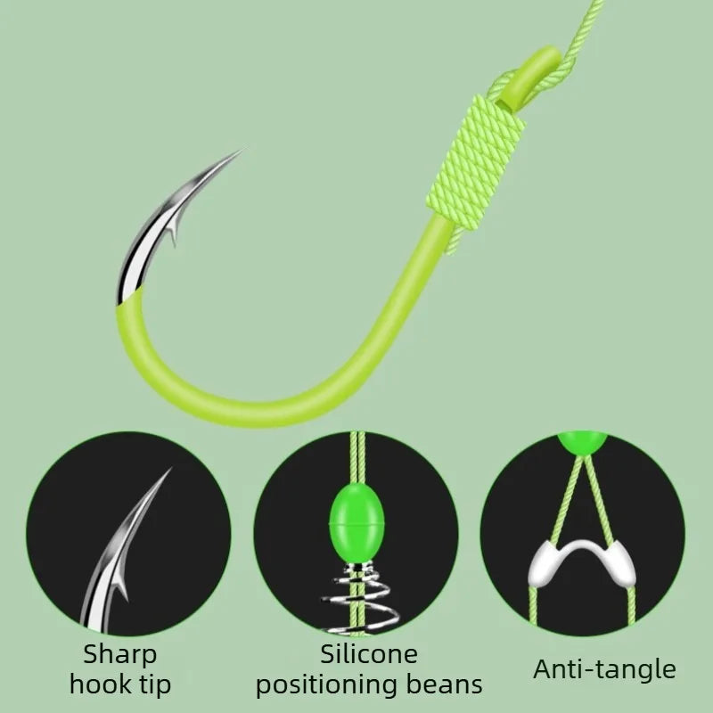 Fishing Hook Set 5pcs High Carbon Steel Spring Hook Barbed Fluorescent Green for Anglers Sharp Strong Fishhook Accessories Peaceful Pleasures Health and Wellness
