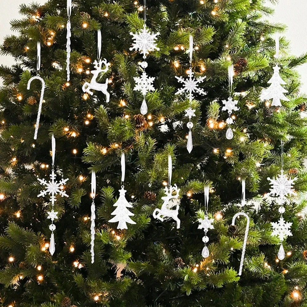 14-Pc Clear Acrylic Christmas Ornament Set | Easy Hang Tree Decor