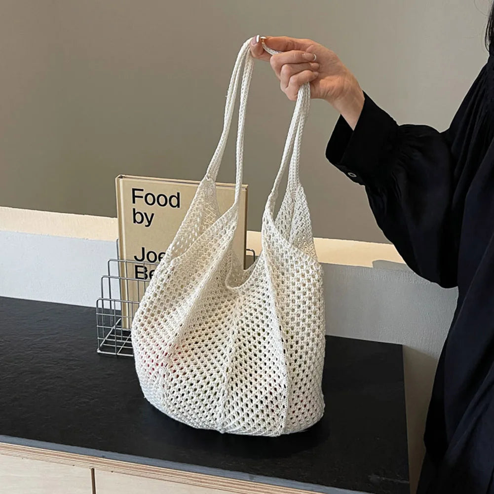Knitted Hobo Shoulder Bag | Hollow-Out Tote for Women Peaceful Pleasures Health and Wellness