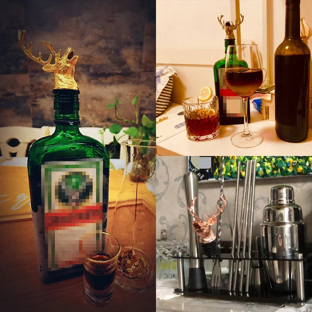 Deer Head Wine Bottle Stopper | Stainless Steel Bar Accessory