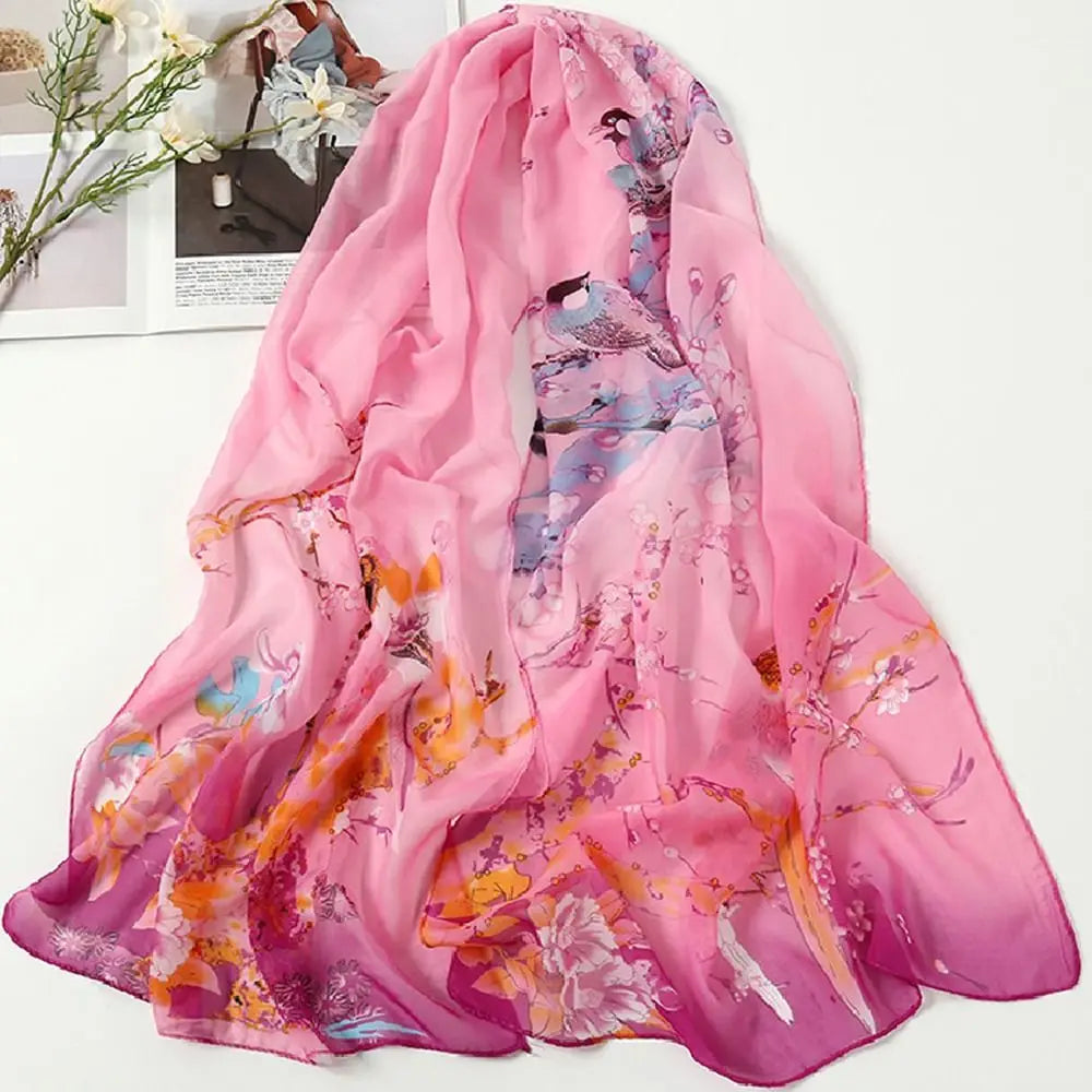 Women's Chiffon Floral Scarf – Gradient Long Wrap Shawl 160×50cm