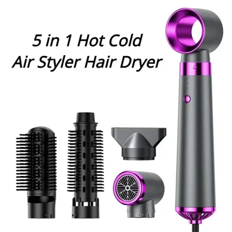 5-in-1 Negative Ion Hair Dryer Styler Straightener Curler Fast Drying Strong Wind 110V/220V for Home Travel Salon Peaceful Pleasures Health and Wellness