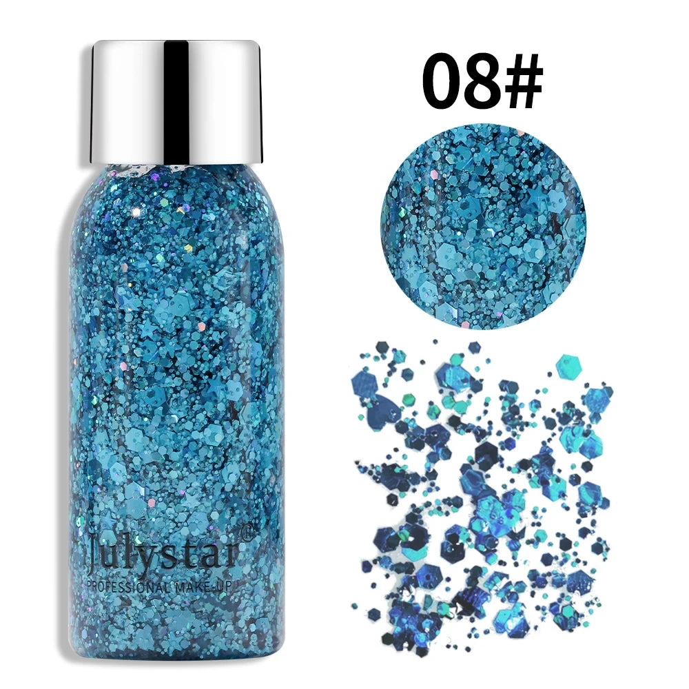 Body Glitter Sequins Gel Longlasting Liquid Face Shimmer Multicolor Eye Shadow for Party Music Festival Makeup Accessory 30ml Peaceful Pleasures Health and Wellness 08