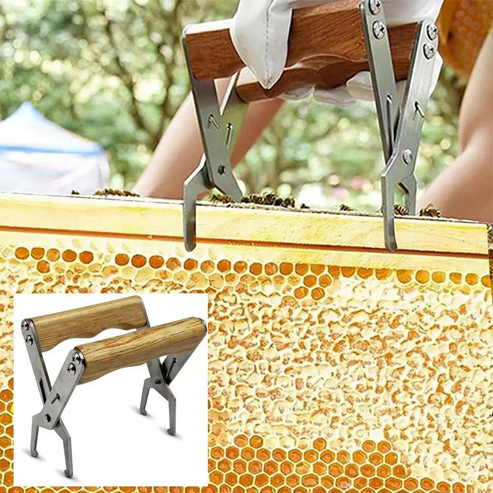Honeycomb Extraction Beekeeping Spleen Clip High Quality Rugged Beekeeping Tools Stainless Steel Wooden Handle Nest Frame Clip Peaceful Pleasures Health and Wellness