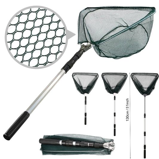 Ultra-lightweight Foldable Fishing Net 1.3m Durable Aluminum Alloy Telescopic Handle Ideal For Outdoor Pond River Ocean Fishing Peaceful Pleasures Health and Wellness