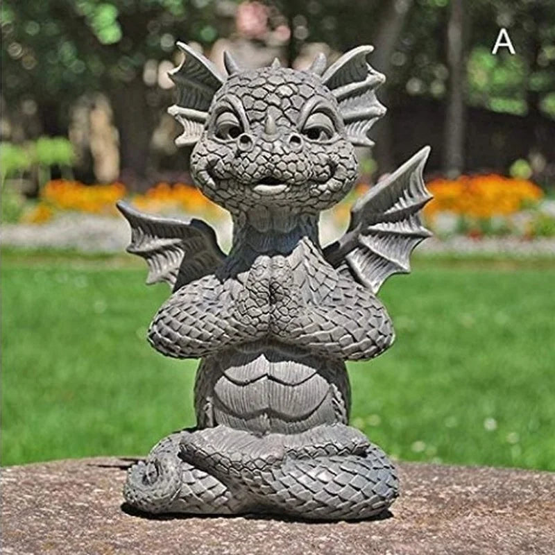 Dragon Meditation Statue LED Resin Garden Sculpture Ornament