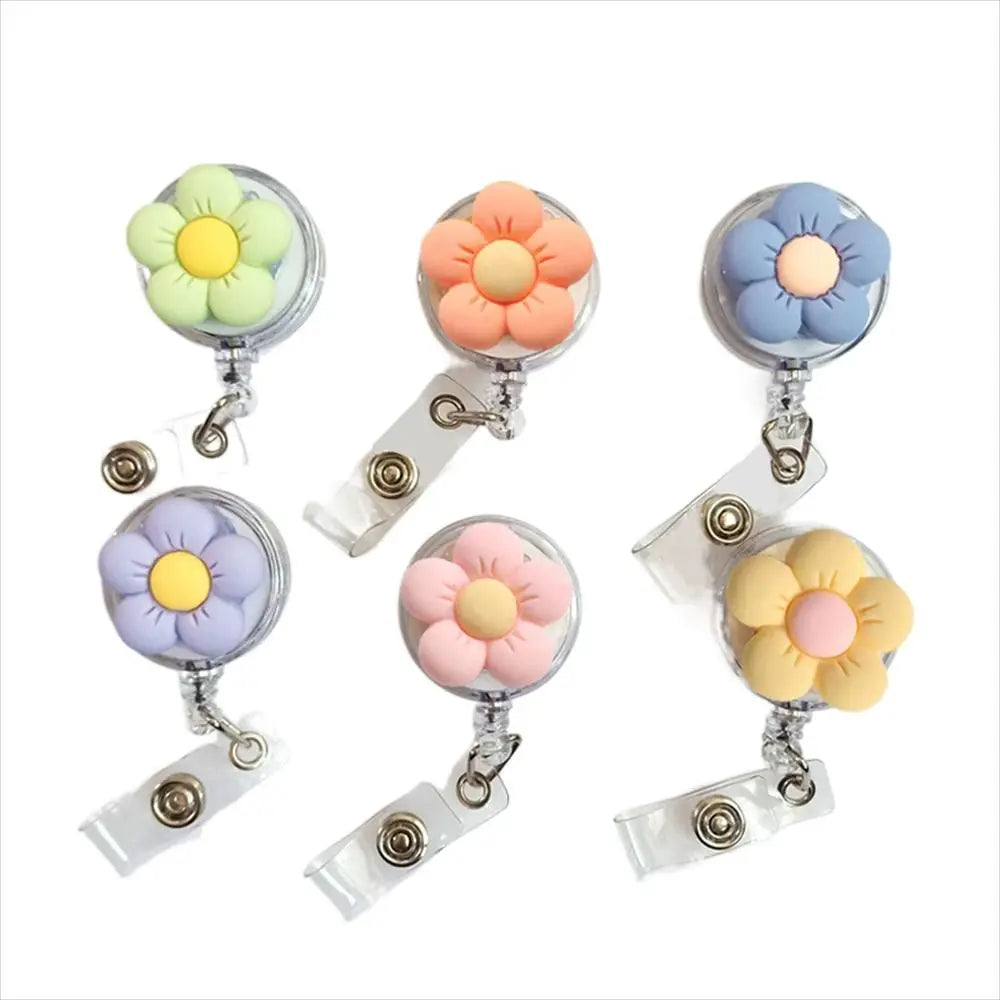 Retractable Nurse Badge Reel Cartoon Flora Chest Card Flower Badge Holder ID Card Work Card Easy Pull Buckle Peaceful Pleasures Health and Wellness