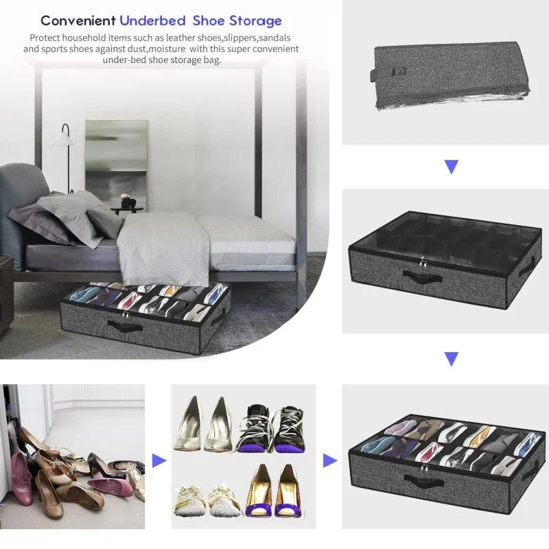 Under Bed Shoe Organizer – Fits 12 Pairs, Foldable Storage