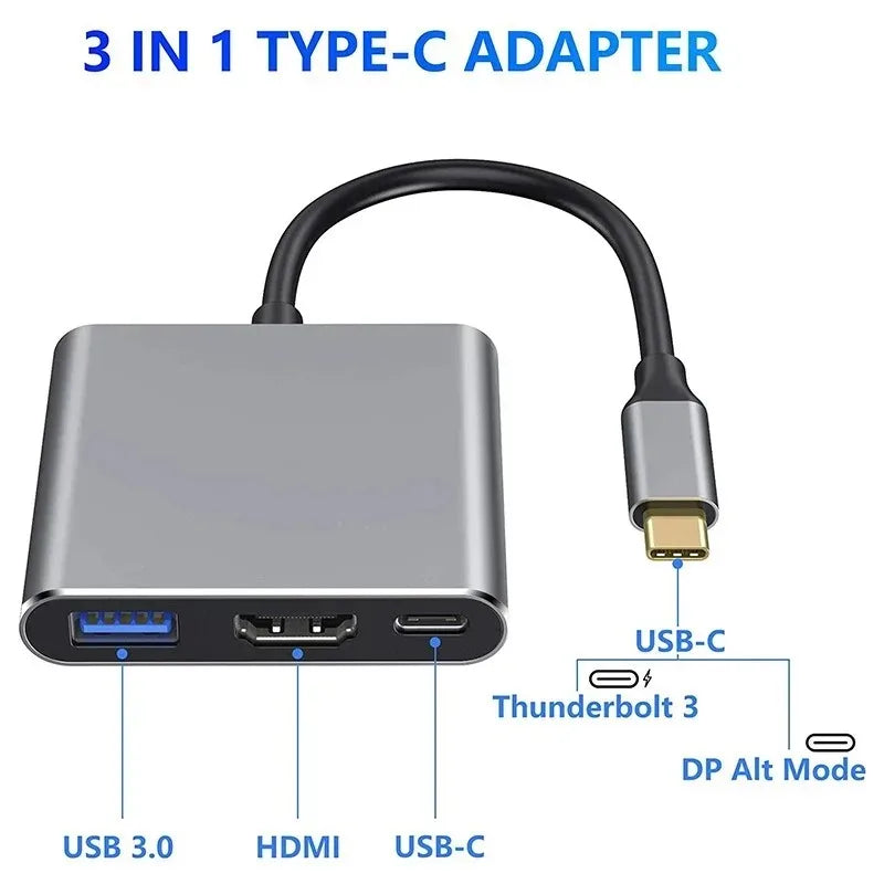 3-in-1 USB C Hub 4K hdmi Adapter Type C to HDMI USB 3.0 PD Charging Port Converter for MacBook Huawei Laptop Peaceful Pleasures Health and Wellness