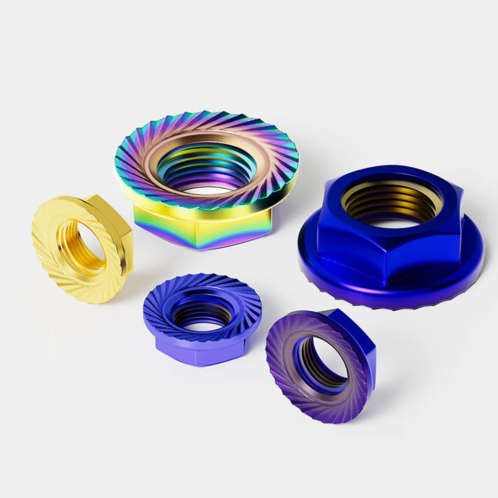 Titanium Blue Stainless Steel Flange Hex Nuts M4–M10 | 5-Pack