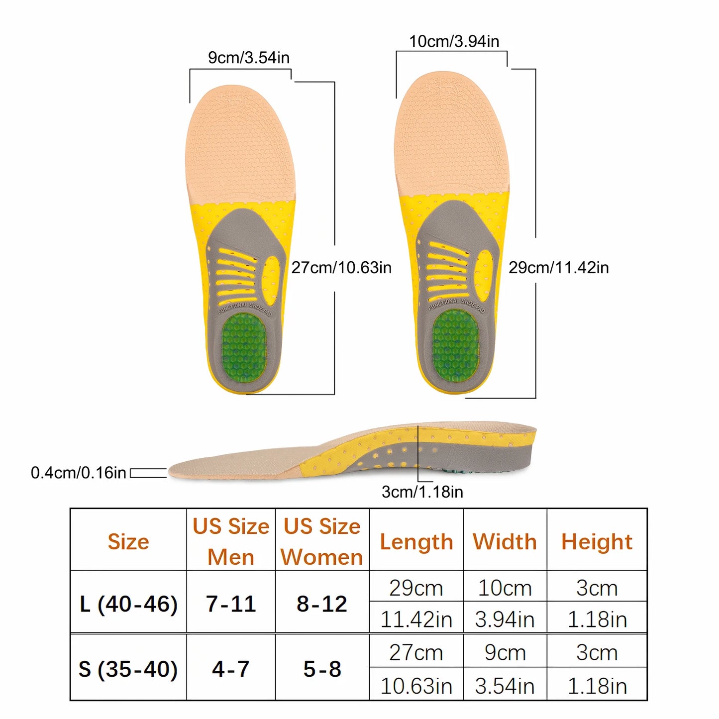1 pair Orthopedic Insoles Orthotics Flat Foot Health Sole Pad for Shoes Insert Arch Support Pad for Plantar Fasciitis Feet Care Peaceful Pleasures Health and Wellness