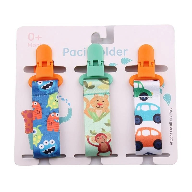 Cartoon Baby Pacifier Clips 3-Pack | Soother Holder Chain