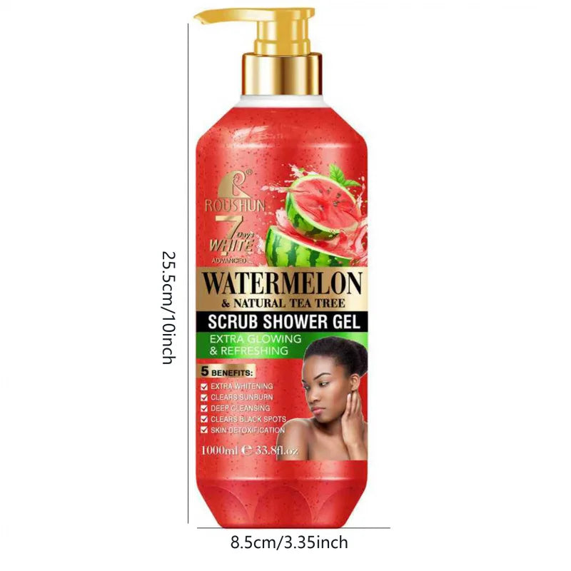 ROUSHUN Watermelon SCRUB SHOWER GEL 1000ML Moisturizing and Moisturizing Skin Fragrance Retention Large Capacity Shower Gel Peaceful Pleasures Health and Wellness
