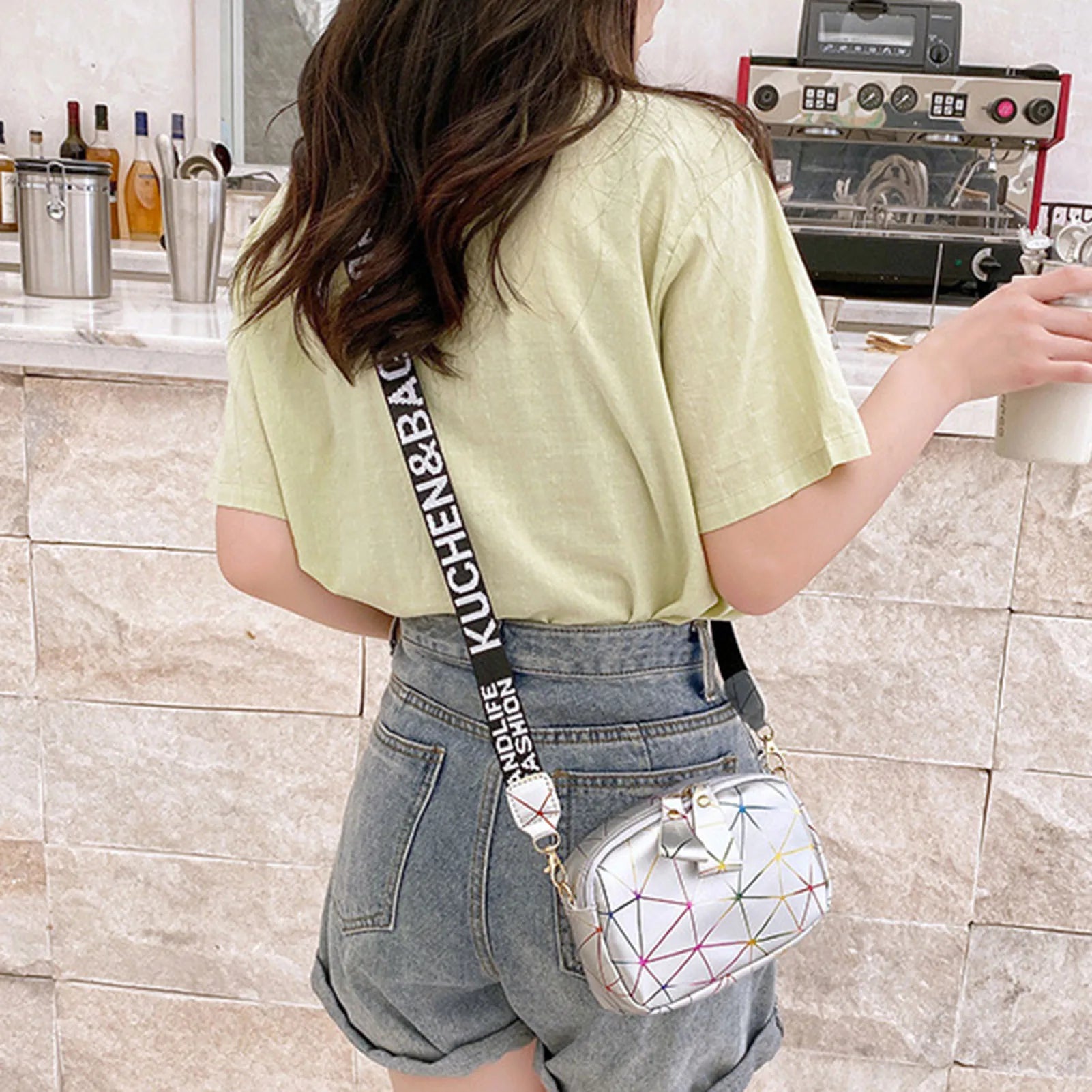 Woman Square Crossbody Bag Print Shoulder Bag with Wide Detachable Shoulder Strap for Mobile Phone Cosmetics Keychain Peaceful Pleasures Health and Wellness