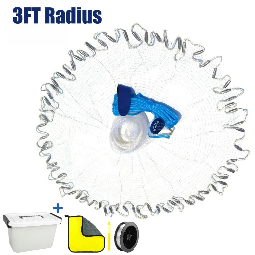 Saltwater Fishing Cast Net with Zinc Sinkers | 3–10 FT Radius
