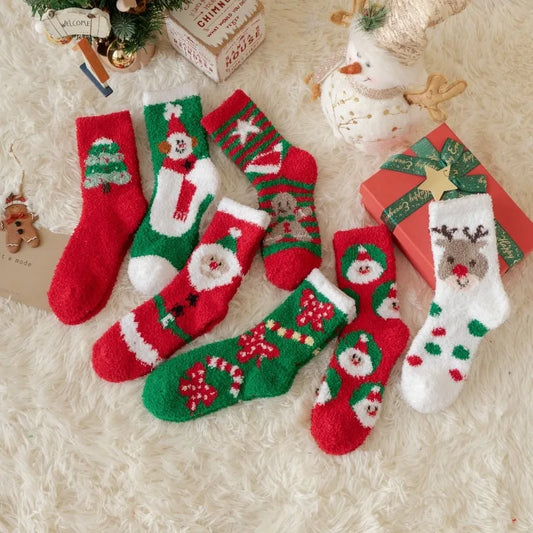 1 Pair of Coral Fleece Christmas Socks, Cute Elk Snowman Gift Socks, And Plush Mid Tube Men's And Women's Floor Sleeping Socks Peaceful Pleasures Health and Wellness