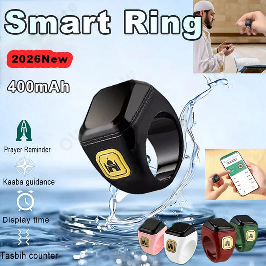 2026 New Smart Ring Men Women Prayer Reminder Tasbih counter Display Time 49 Inch HD Screen Bluetooth Life WaterProof Smartring Peaceful Pleasures Health and Wellness