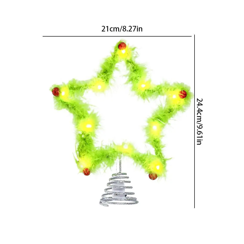 Fuzzy Grinch Star Christmas Tree Topper – Green Plush