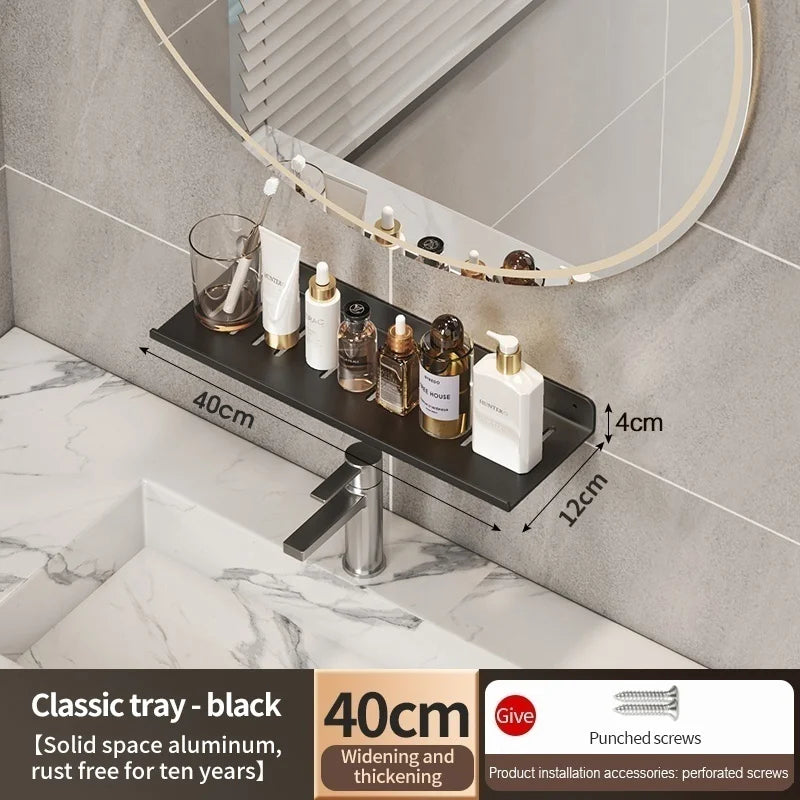 Wall-Mount Aluminum Bathroom Storage Rack & Faucet Tray