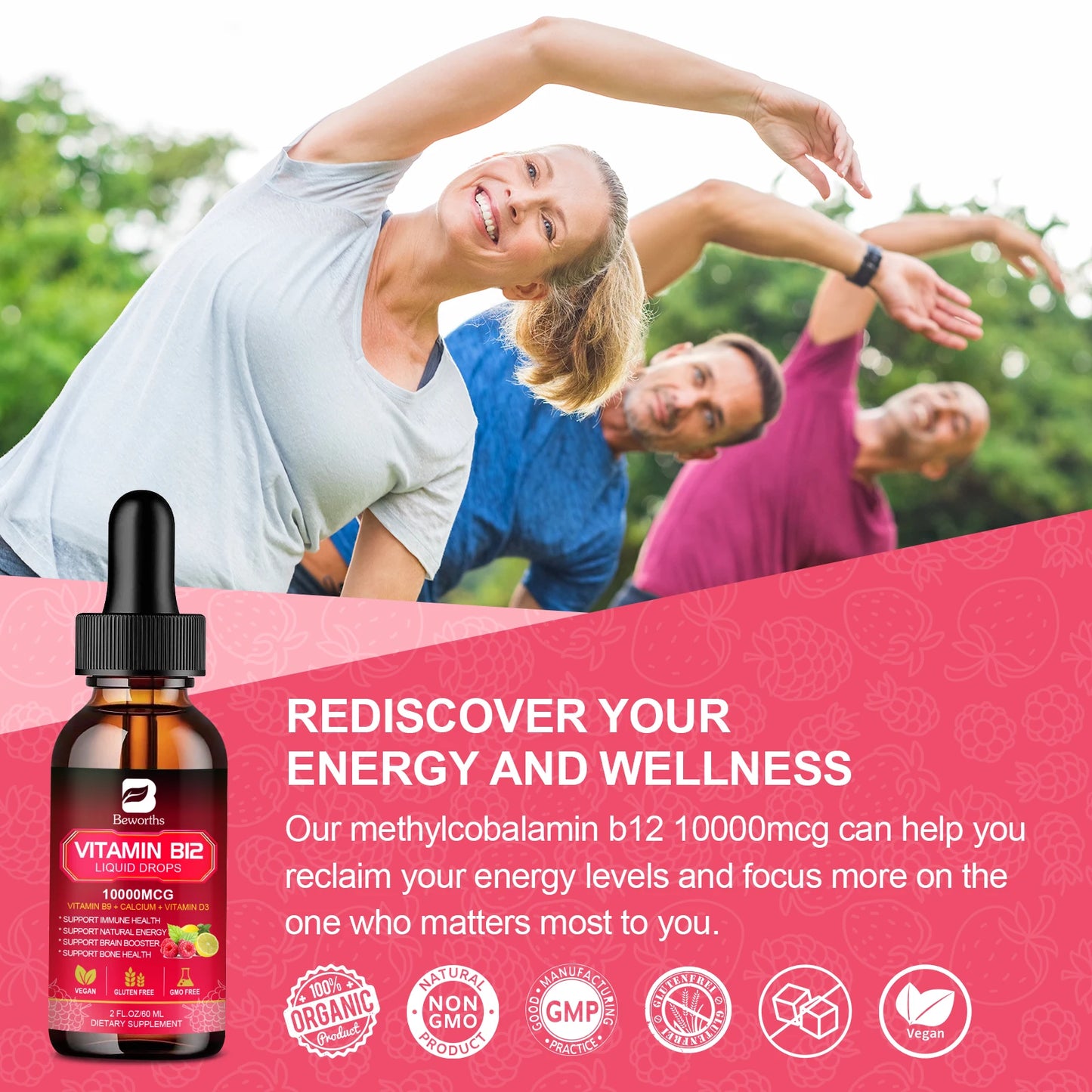 Vitamin B12 Liquid Drops 10000mcg – Energy, Immune, Heart & Digestion Support | Raspberry | 60ml Peaceful Pleasures Health and Wellness