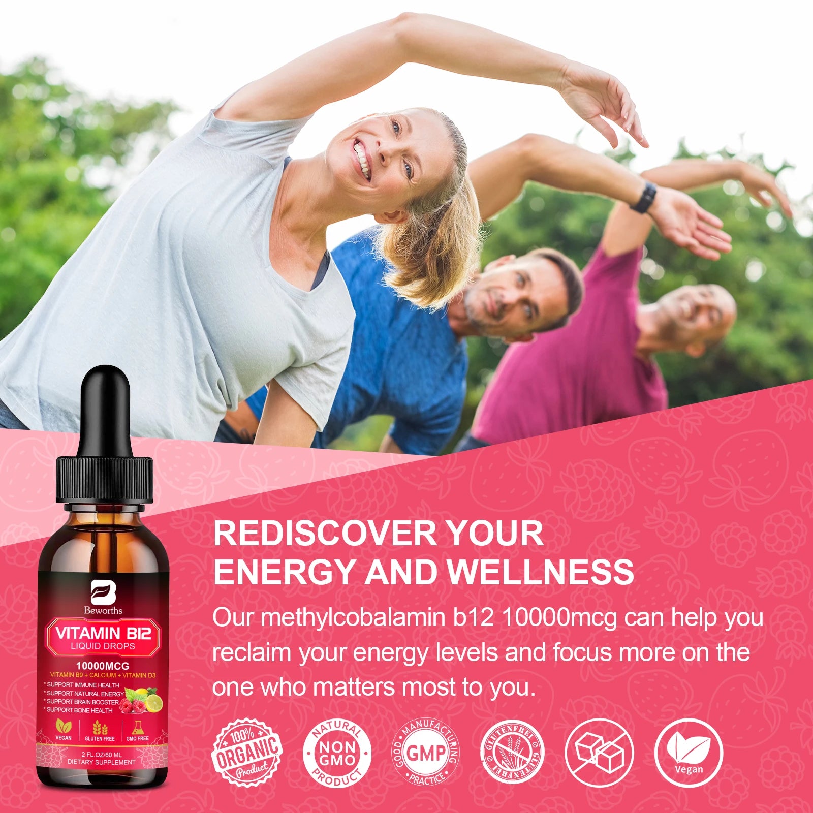 Vitamin B12 Liquid Drops 10000mcg – Energy, Immune, Heart & Digestion Support | Raspberry | 60ml Peaceful Pleasures Health and Wellness