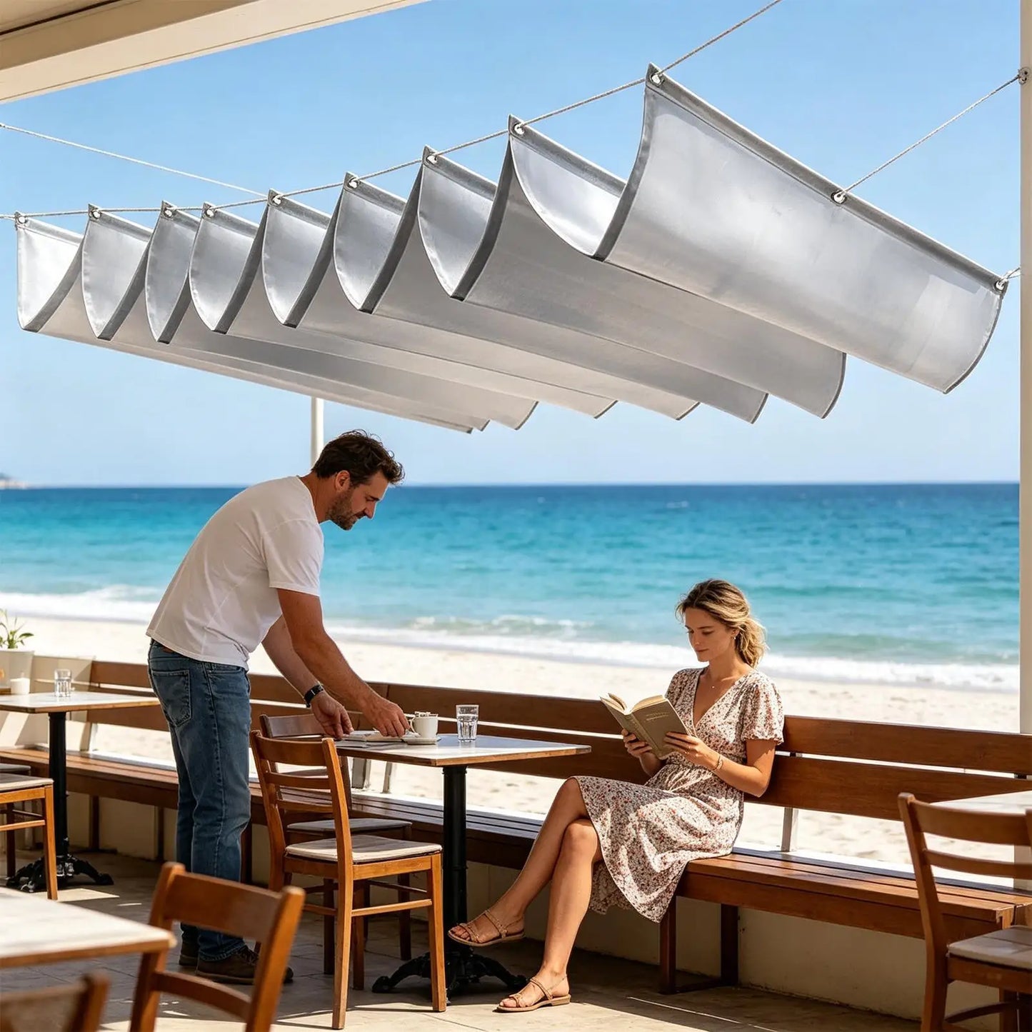 Heavy Duty Waterproof Retractable Shade Sail | Wavy Patio Tarp