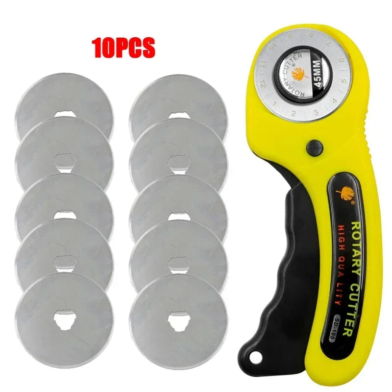 45MM Leather Craft Rotary Cutter Leather Cutting Tool Leather Craft Fabric Circular Blade Knife DIY Patchwork Sewing Quilting Peaceful Pleasures Health and Wellness C with 10 blade