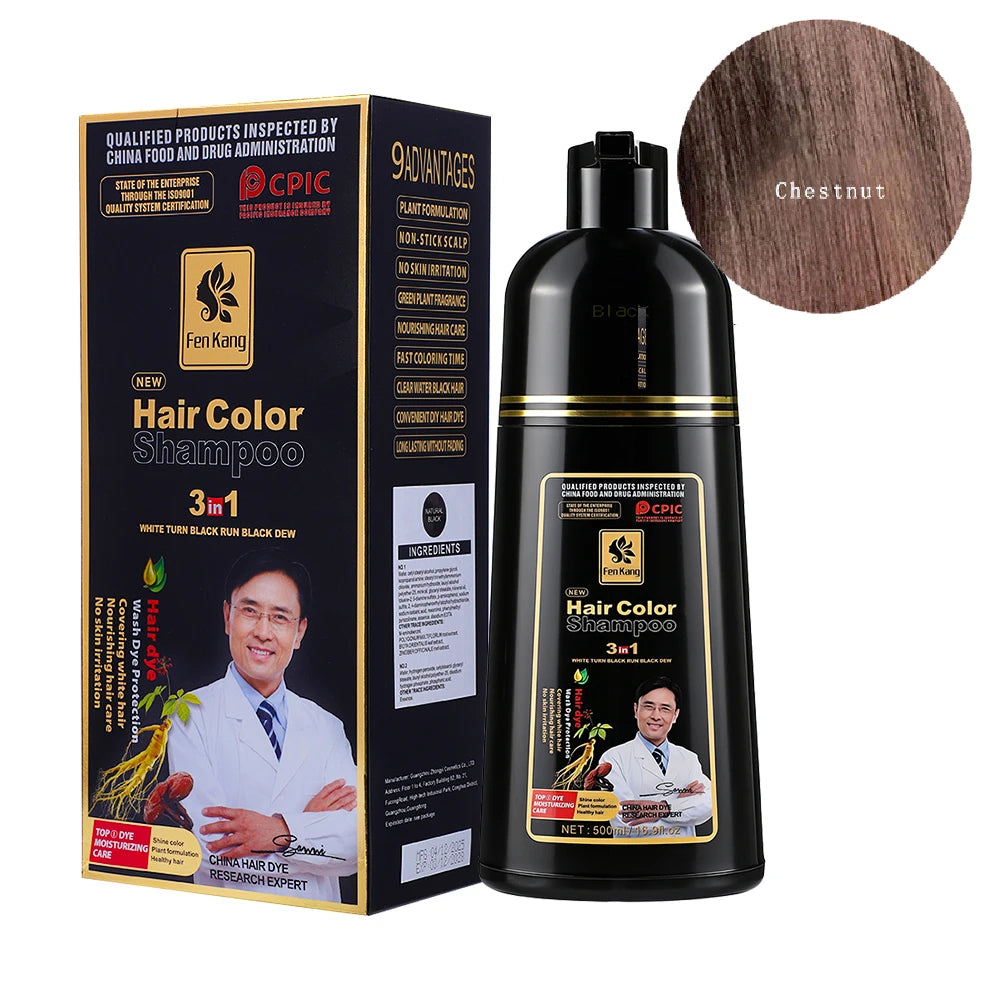 3 in 1 Black Hair Dye Shampoo for Gray Hair Home Herbal Hair Coloring Cream for Men Women Cover White Nourishing Formula 500ml Peaceful Pleasures Health and Wellness 1pcs Chestnut
