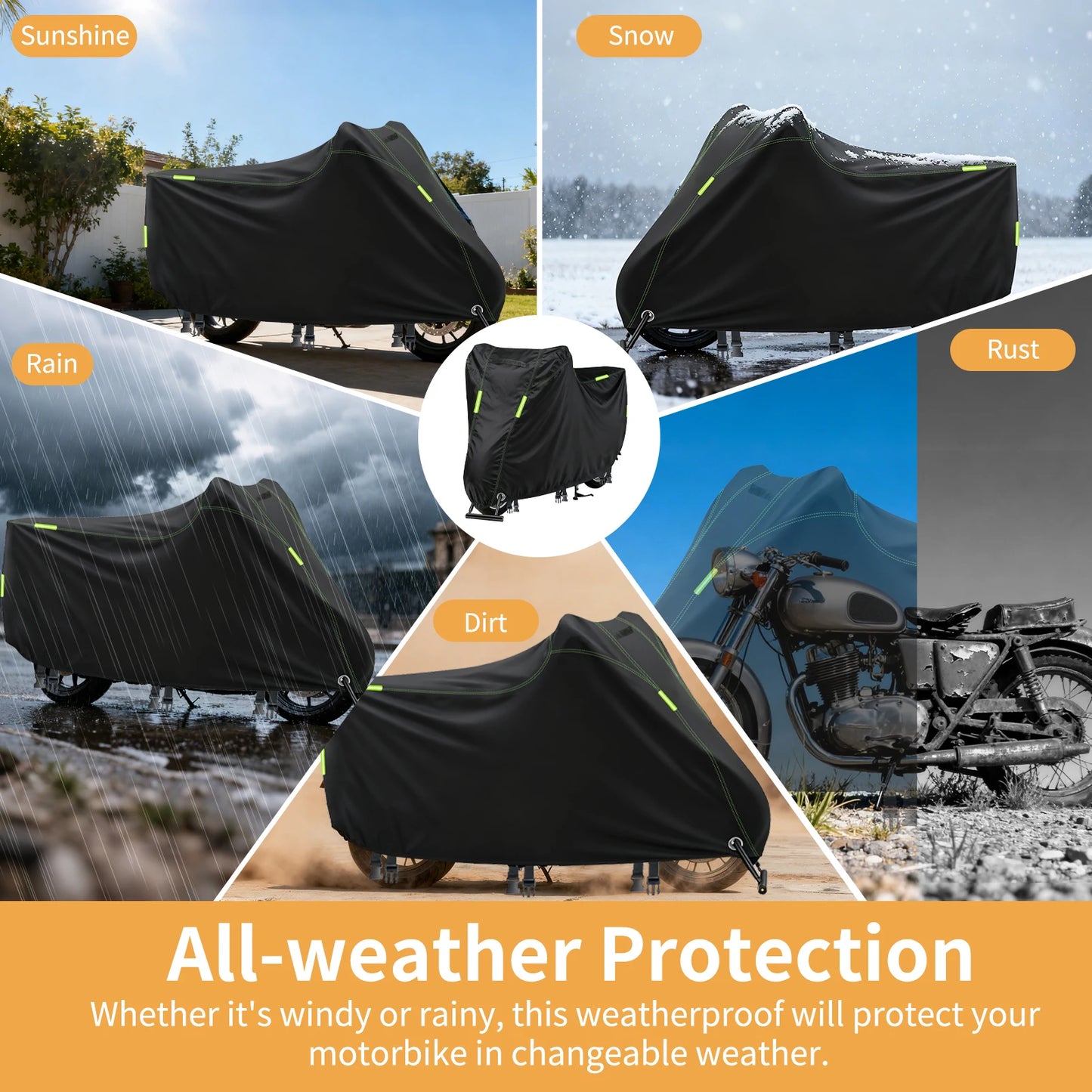 Motorcycle Cover Waterproof All Season Dustproof UV Protective Outdoor Indoor Scooter 190T Wear-resistant Fabric Motorbike Cover Peaceful Pleasures Health and Wellness