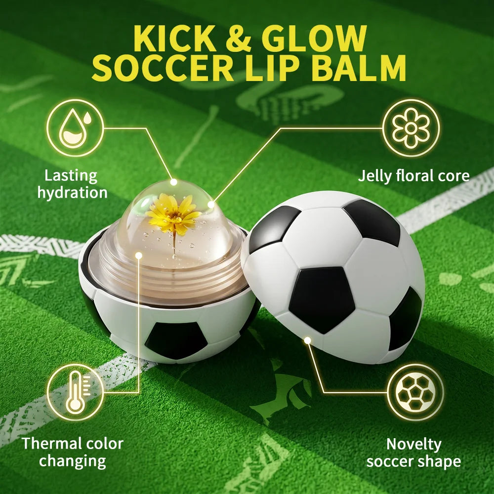 Kick & Glow Soccer Lip Balm Deep Hydrating Repair Soccer Appearance Design Silky Texture Flower Color Changing Lipstick Peaceful Pleasures Health and Wellness