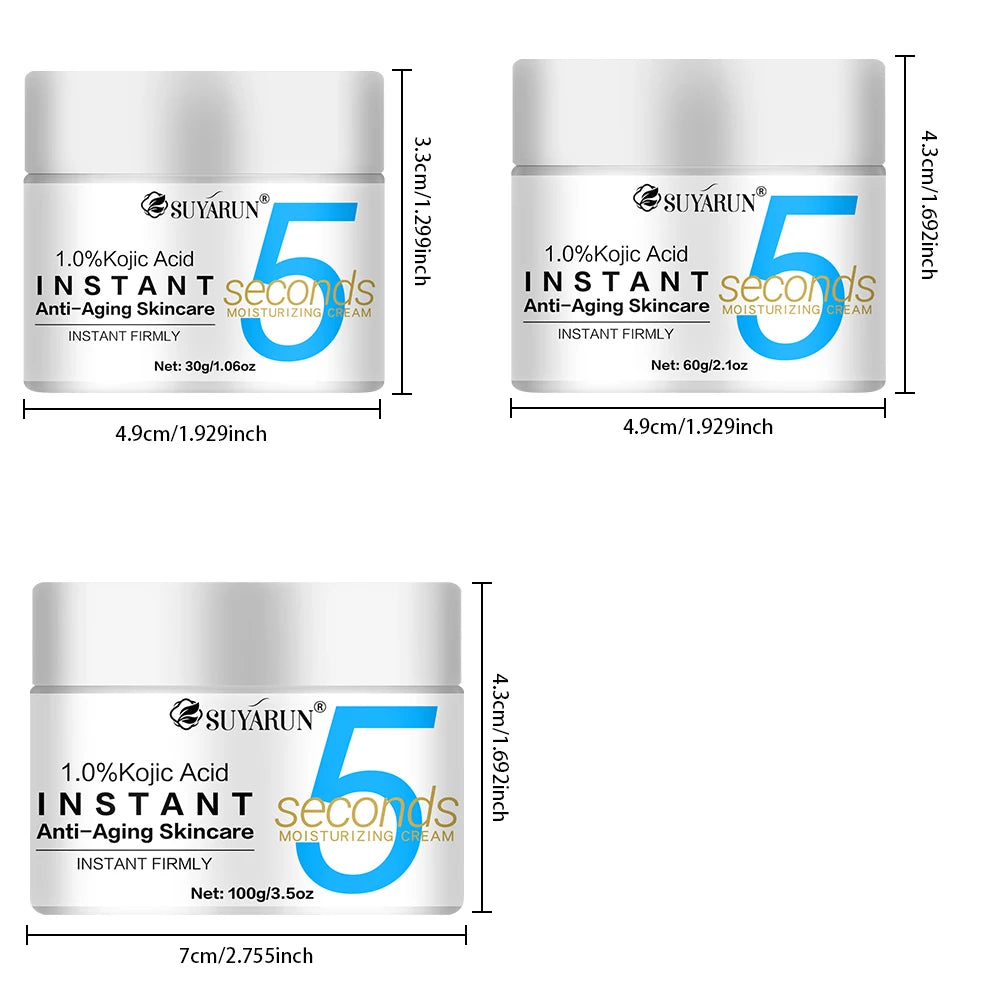 SUYARUN 5 Seconds Moisturizing Firming Cream - Jojoba Oil and Green Tea, quick absorption anti-aging moisturizer. Peaceful Pleasures Health and Wellness