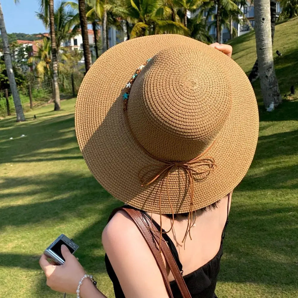 Starfish Wide Brim Straw Sun Hat – Foldable & Elegant