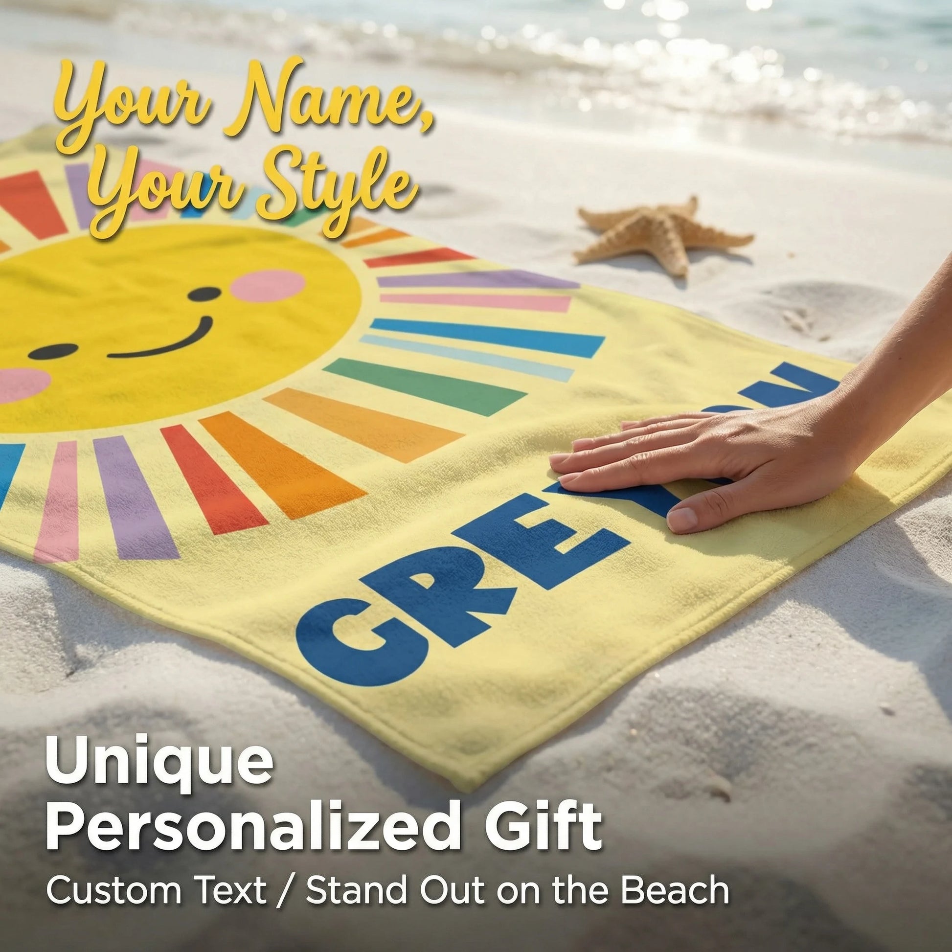 1pc Custom Name Beach Towel Personalized Rainbow Towel Quick Dry Soft Lightweight Gift for Kids Mom Dad Birthday Camping Travel Peaceful Pleasures Health and Wellness