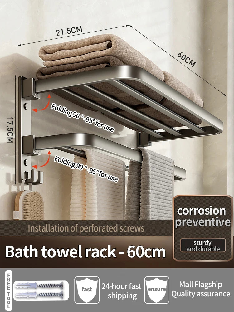 Wall Mounted Space Aluminum Towel Rack 50cm & 60cm | Grey/Black