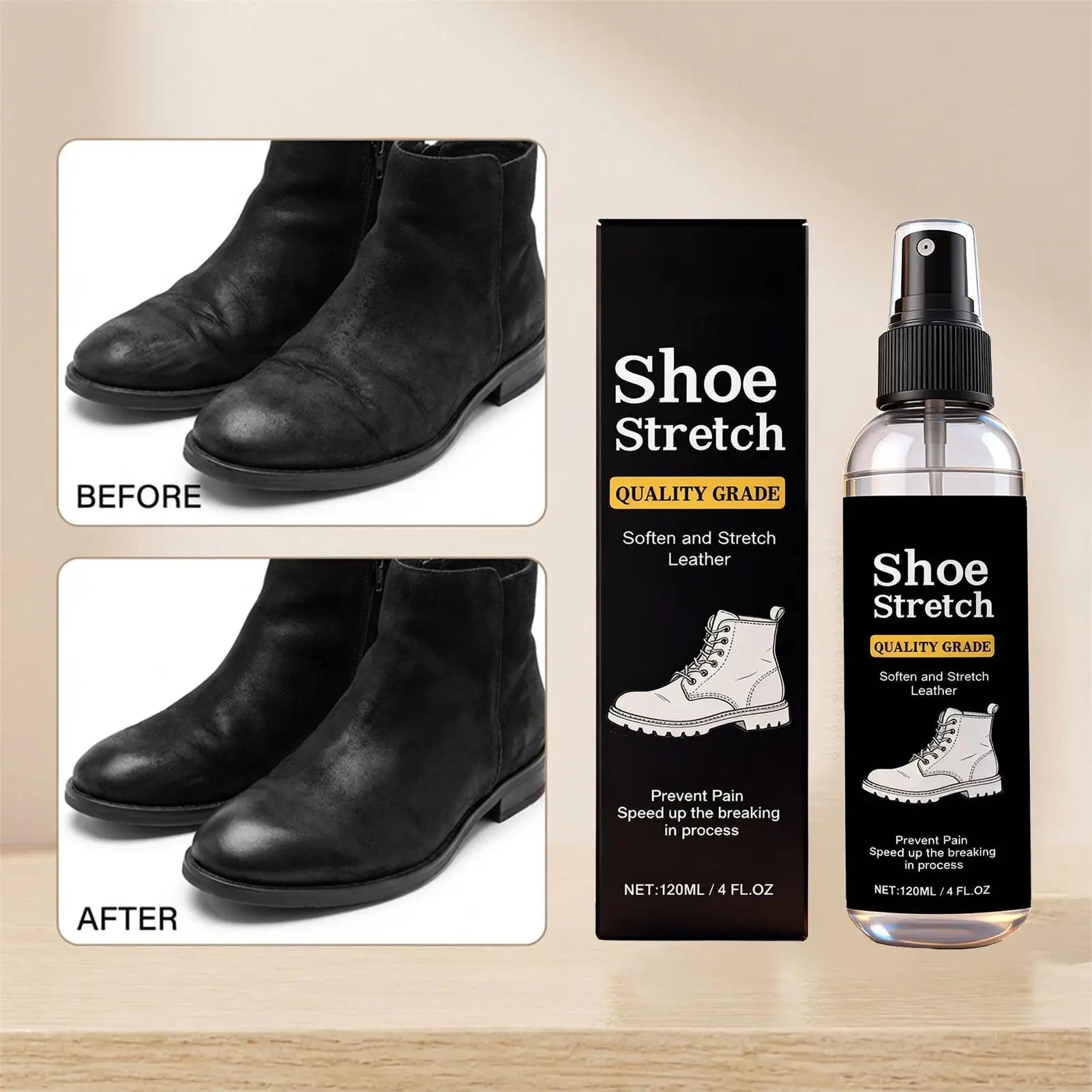 120ml Shoe Stretcher Spray Softening Stretching Liquid Professional Boot Stretcher Spray Leather Shoe Cleaning Gloss Care Spray Peaceful Pleasures Health and Wellness
