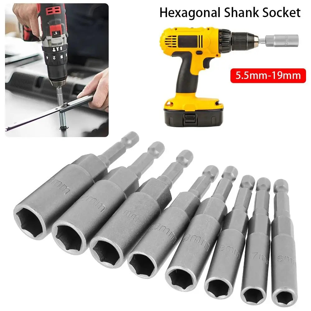 Magnetic Hex Nut Driver Bit Adapter 1/4" Shank 5.5–19mm 80mm