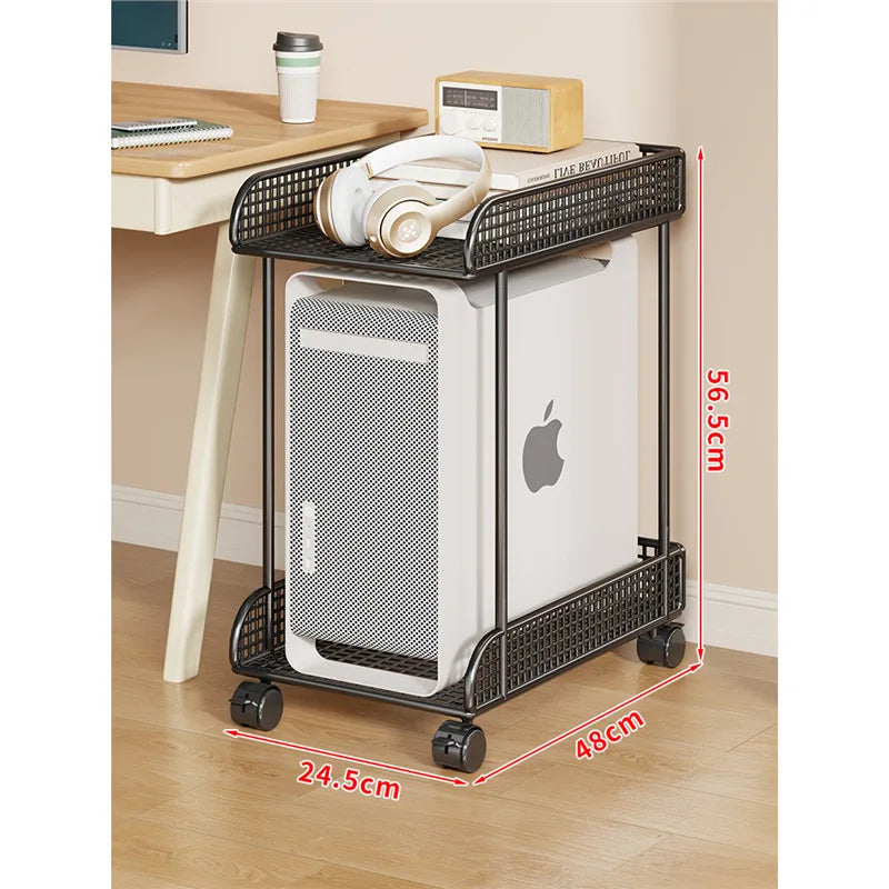 Versatile Sturdy Heavy Duty Mobile Rolling Computer Tower Stand with Wheels Double Layer Shelf for Home Office Desk Peaceful Pleasures Health and Wellness 2 Layers BlackL