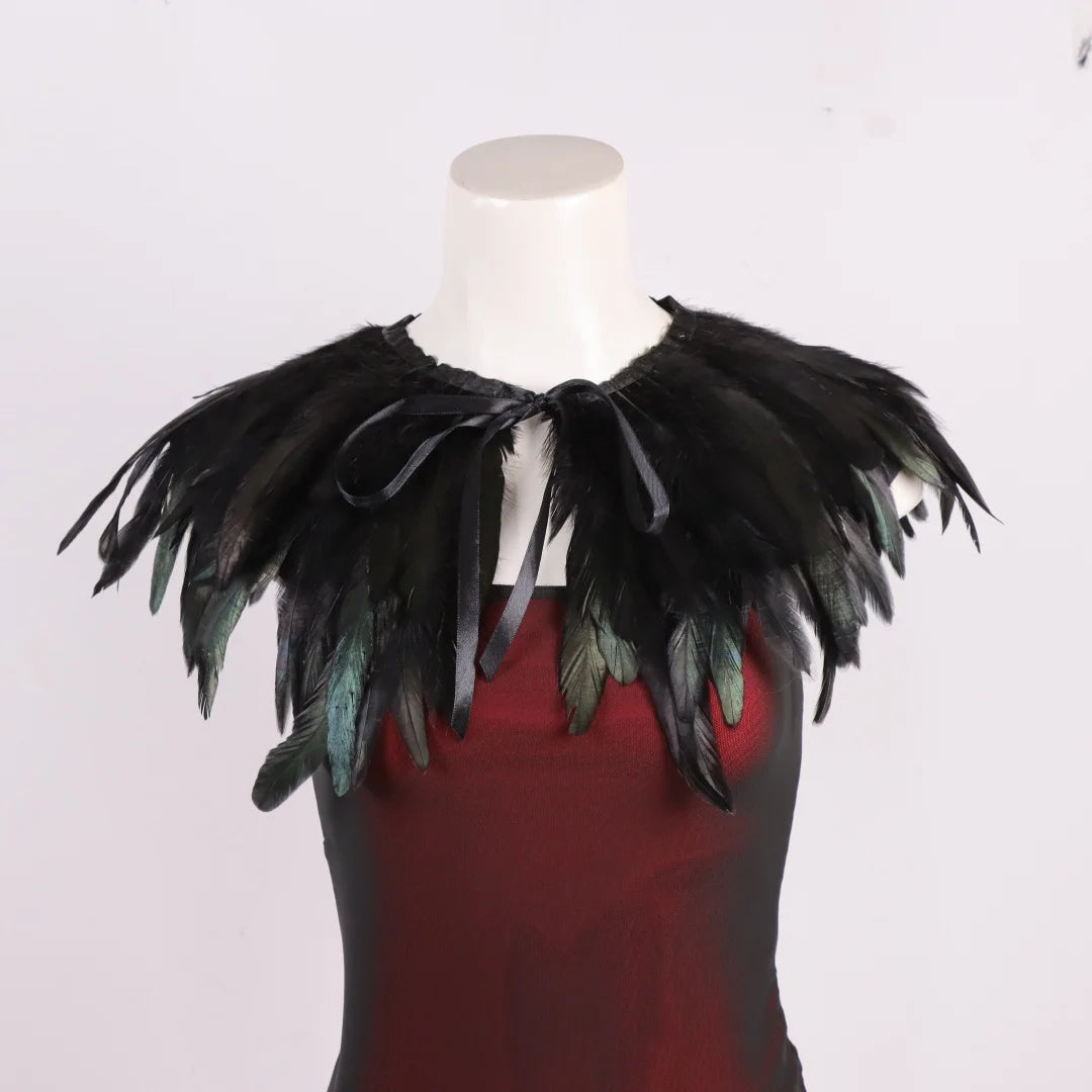Gothic Black Feather Cape Cloak Natural Feathers Halloween Christmas