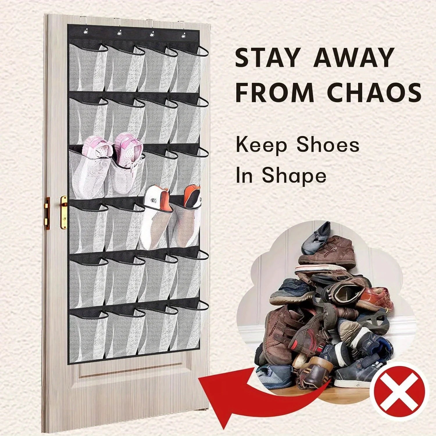 Over the Door Shoe Organizer – 24 Large Mesh Pockets Door Shoe Organizer Peaceful Pleasures Health and Wellness