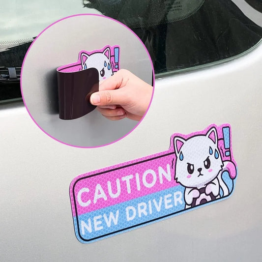4-Pack Cartoon Cat New Driver Car Magnets | Reflective Safety Signs Car Safety Magnets Peaceful Pleasures Health and Wellness