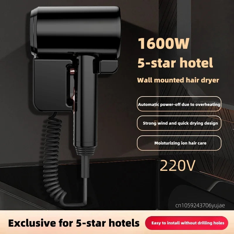 Latest Wall Mounted Non Perforated Hair Dryer For Hotels/Homestays, Household Bathrooms, Bathrooms, And High-Power Hair Dryers Peaceful Pleasures Health and Wellness B-Black AU