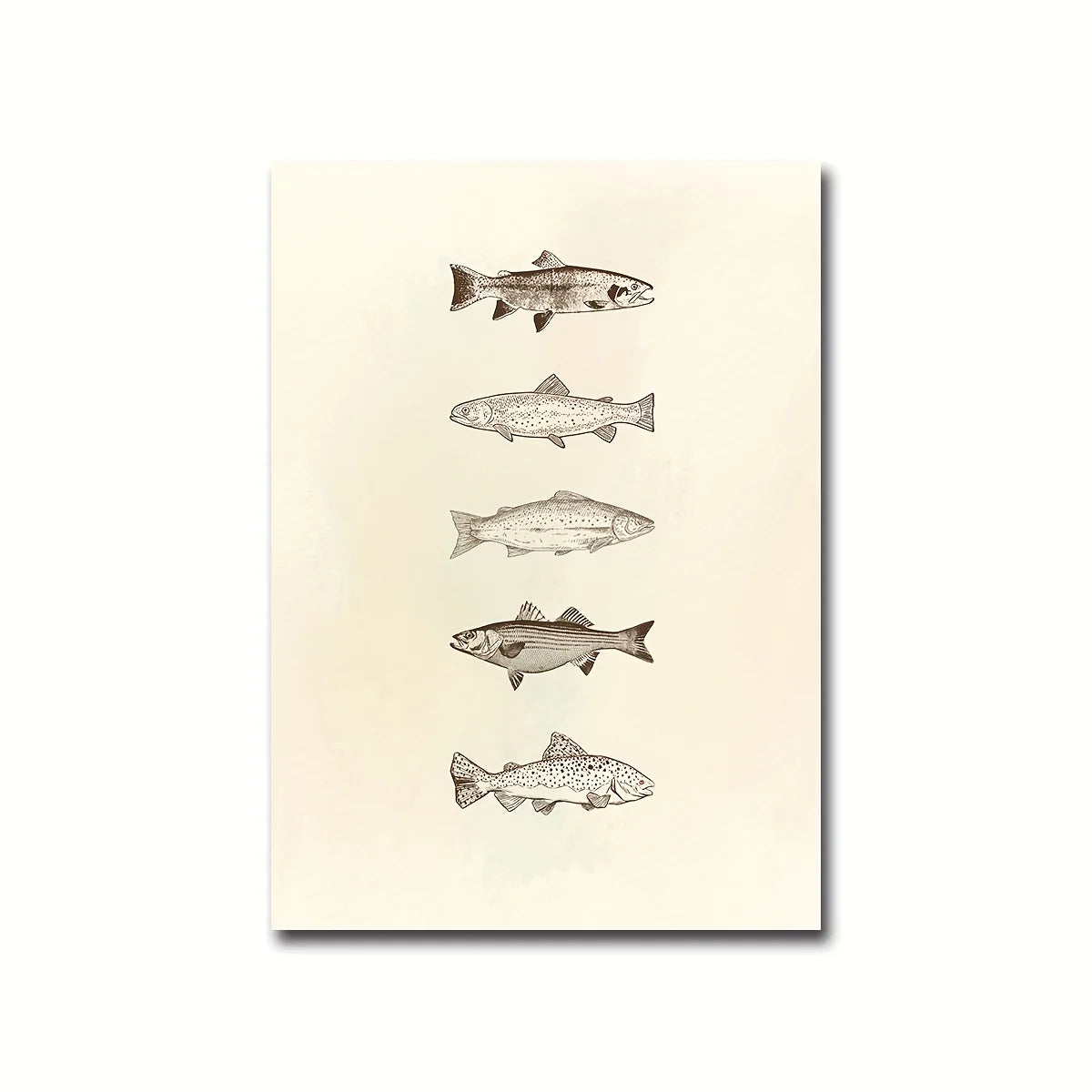 Retro Sea Fish Canvas Wall Art | Beige Fisherman Poster