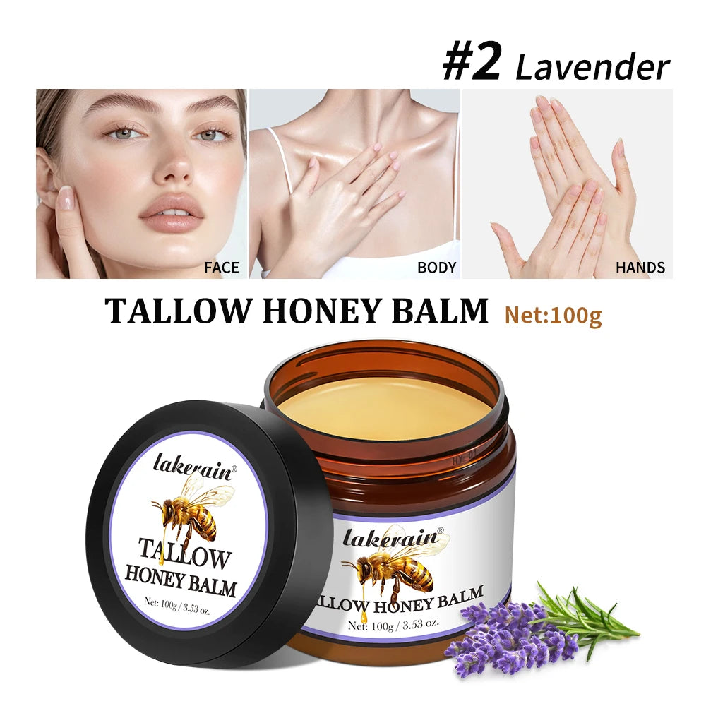 Honey Tallow Balm Beef Tallow Balm Moisturizing Cream for Soft Smooth Skin Handmade All-Natural Moisturizer Antioxidant Skincare Peaceful Pleasures Health and Wellness 2 Lavender