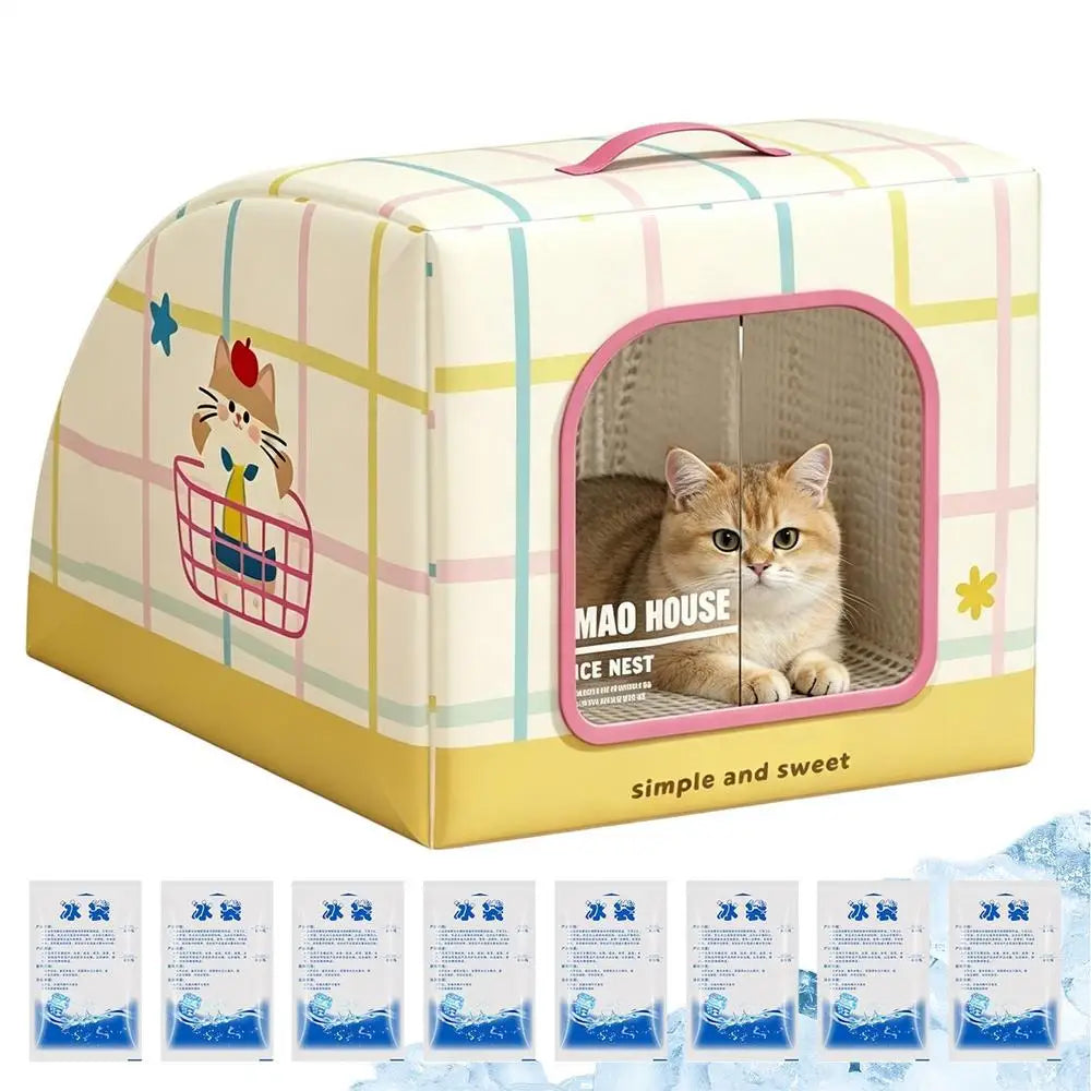 Insulated Cooling Cat House | Portable Pet Shelter with Handle