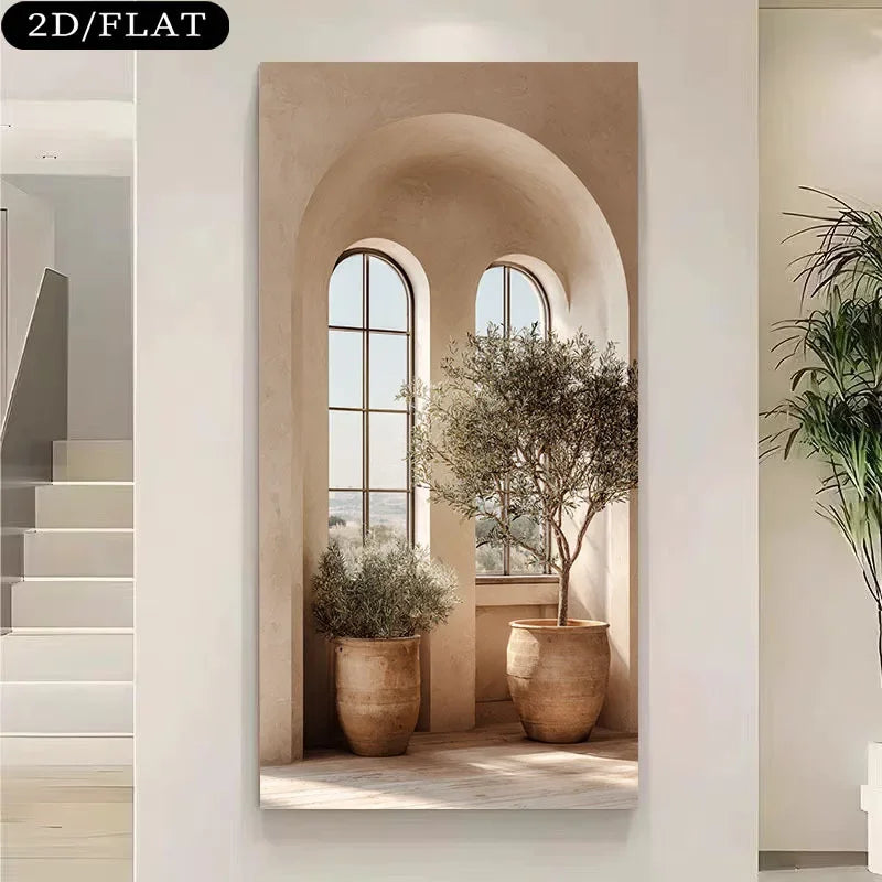 1pc Extra Large Modern Minimalist Canvas Wall Art Print Frameless Olive Tree Arch Window Scene Living Room Wall Pictures Artwork Peaceful Pleasures Health and Wellness