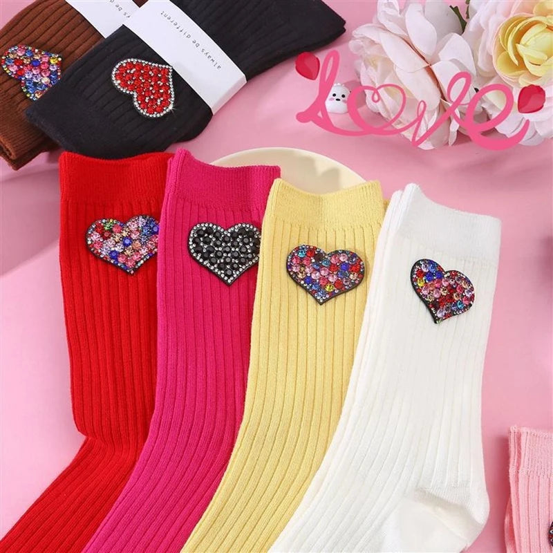 Diamond Heart-Shaped Decorative Socks, Fashionable Diamond Sparkling Women's Socks, Comfortable And Breathable Christmas Socks Peaceful Pleasures Health and Wellness