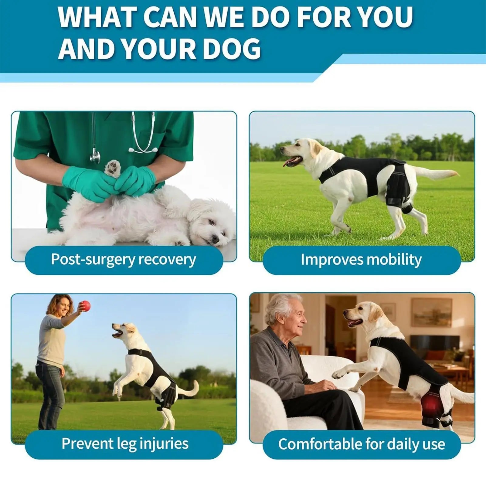Dog Knee Brace | Adjustable Rear Leg Support & Metal Stabilizers Dog Knee Brace Peaceful Pleasures Health and Wellness