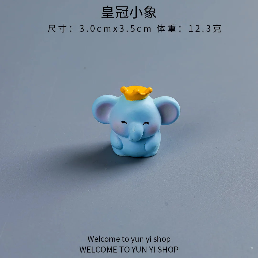 Cartoon Cute Blue Elephant Micro Landscape Desktop Decorative Ornaments Mini Elephant DIY Gadgets Decorative Figurines Decor Peaceful Pleasures Health and Wellness Crown elephant