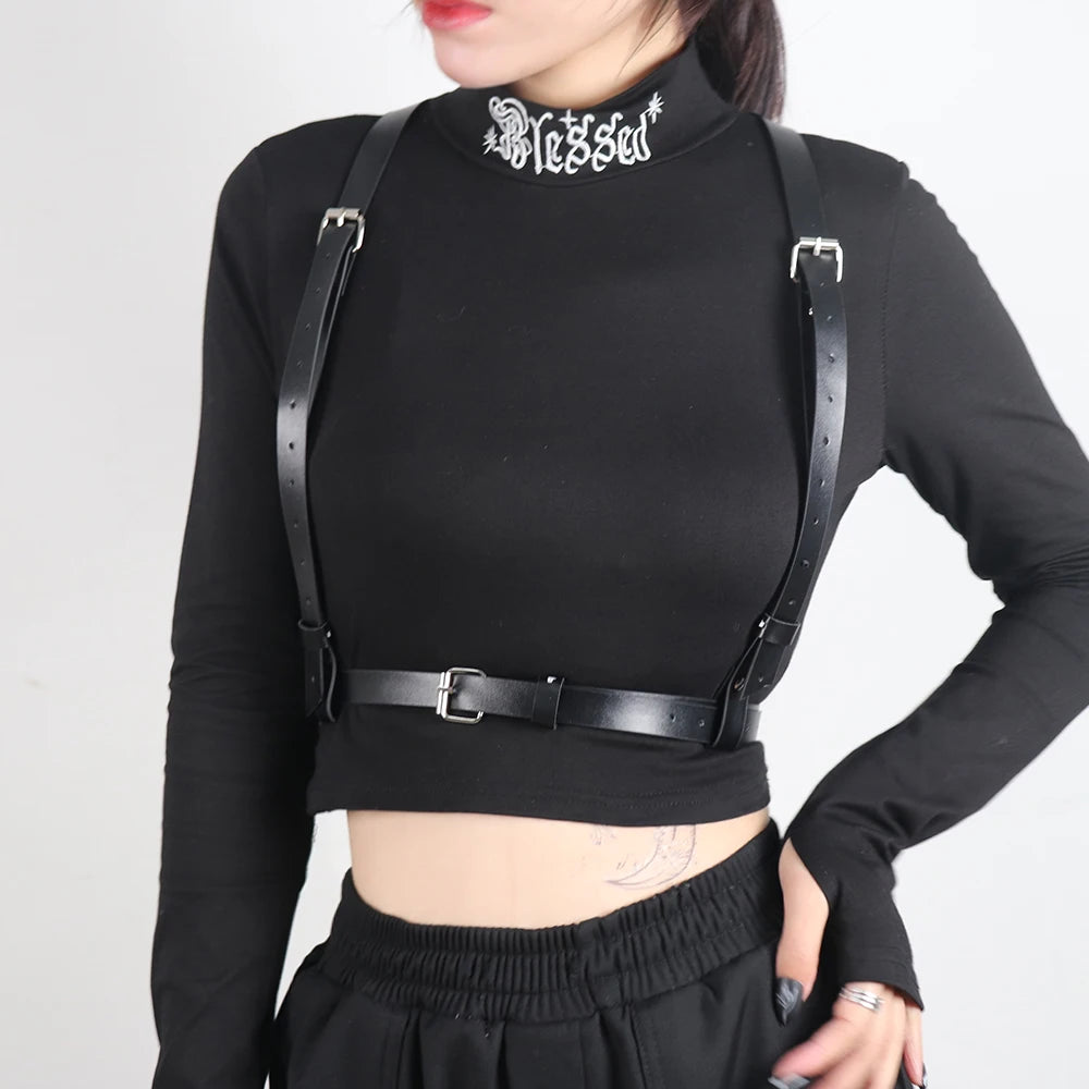 UYEE Underbust Corset Strap Punk Harness Belt PU Leather Bra Rave
